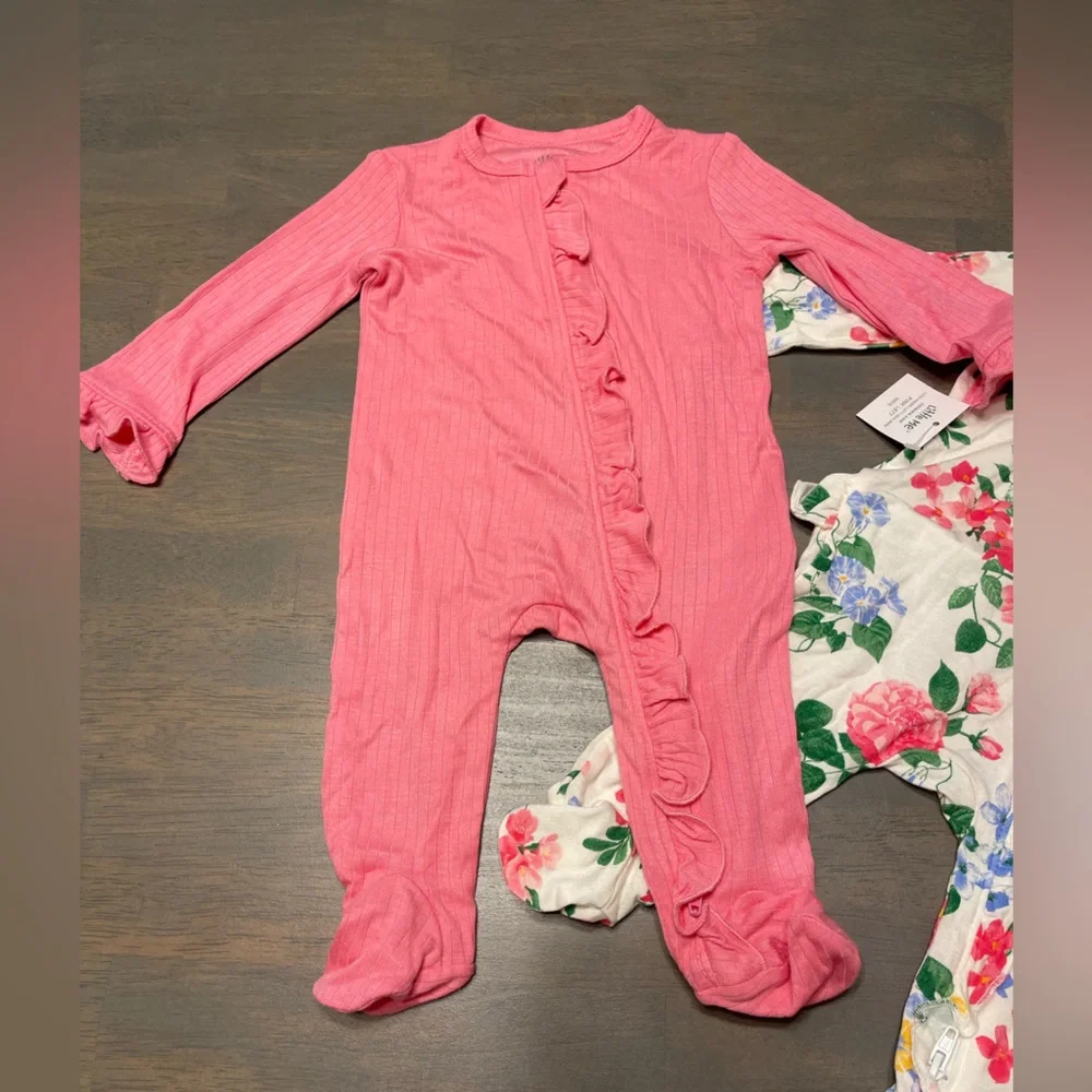 🌸 NEW! • Little Me • Bamboo Zipper Footie Sleepers | Size: 3 months - Picture 3 of 7